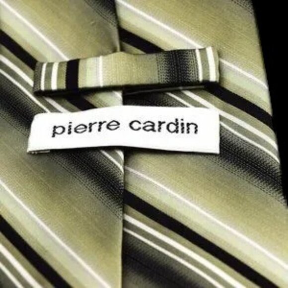 Vintage Designer Pierre Cardin 100% Silk Tie Green Black White - Picture 4 of 5